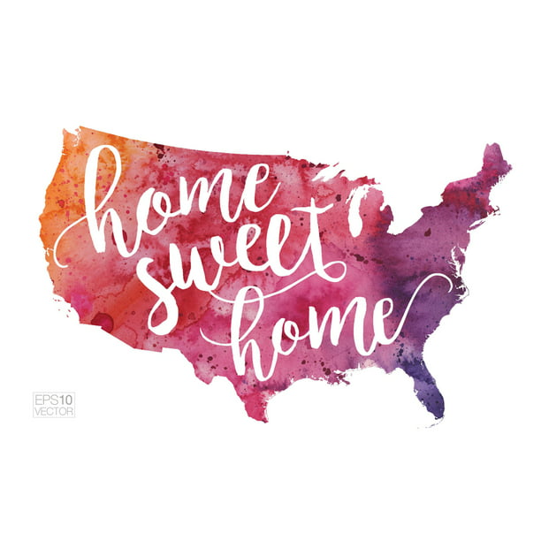 Home Sweet Home Watercolor Map of the United States USA Art Print Poster 18x12 i